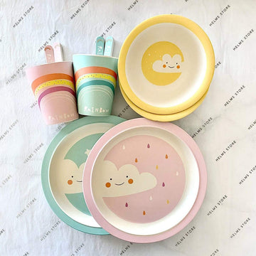 HELMS STORE Bundles 10 Pieces Kids Bamboo Tableware Gift