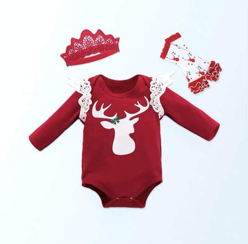 Helms Store Kids Festive Christmas Bodysuit 3 Pieces Set for Girls