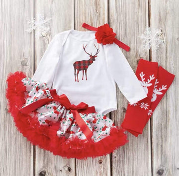 Helms Store Kids Festive Christmas Bodysuit 4 Pieces Set for Girls