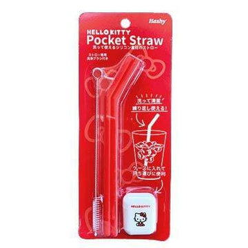 Helms Store Home Hello Kitty Hashy Japan Portable Silicone Reusable Straws with case and brush