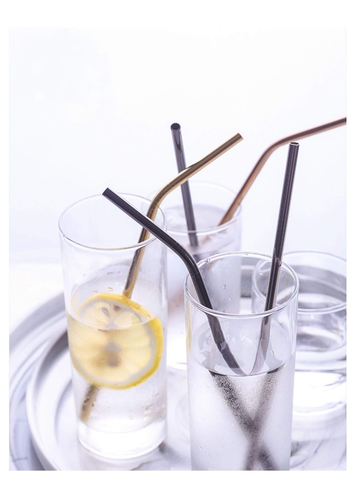 Helms Store Homewares Curved Stainless Steel Reusable Straw (Gold and Black)