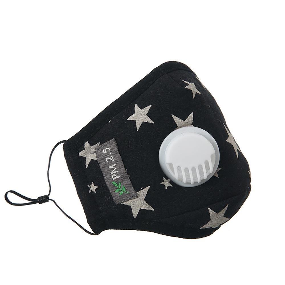 Helms Store Masks Black Stars Reusable & Adjustable Kids Face Mask with filter pocket and valve (Age 3-9)