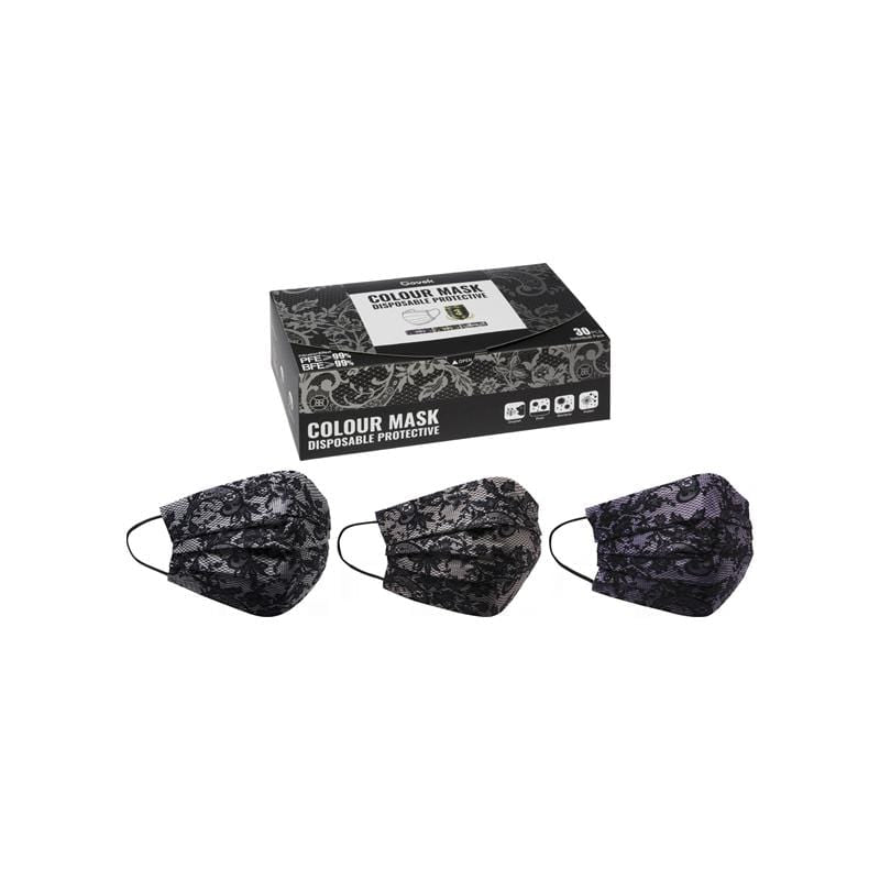 HELMS STORE Masks Govek Black Lace Adults Disposable Face Masks - Level 3 - Bag of 30