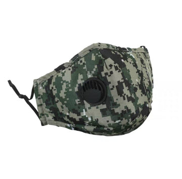 Green Camouflage Reusable & Adjustable Adults Face Mask with filter pocket and valve