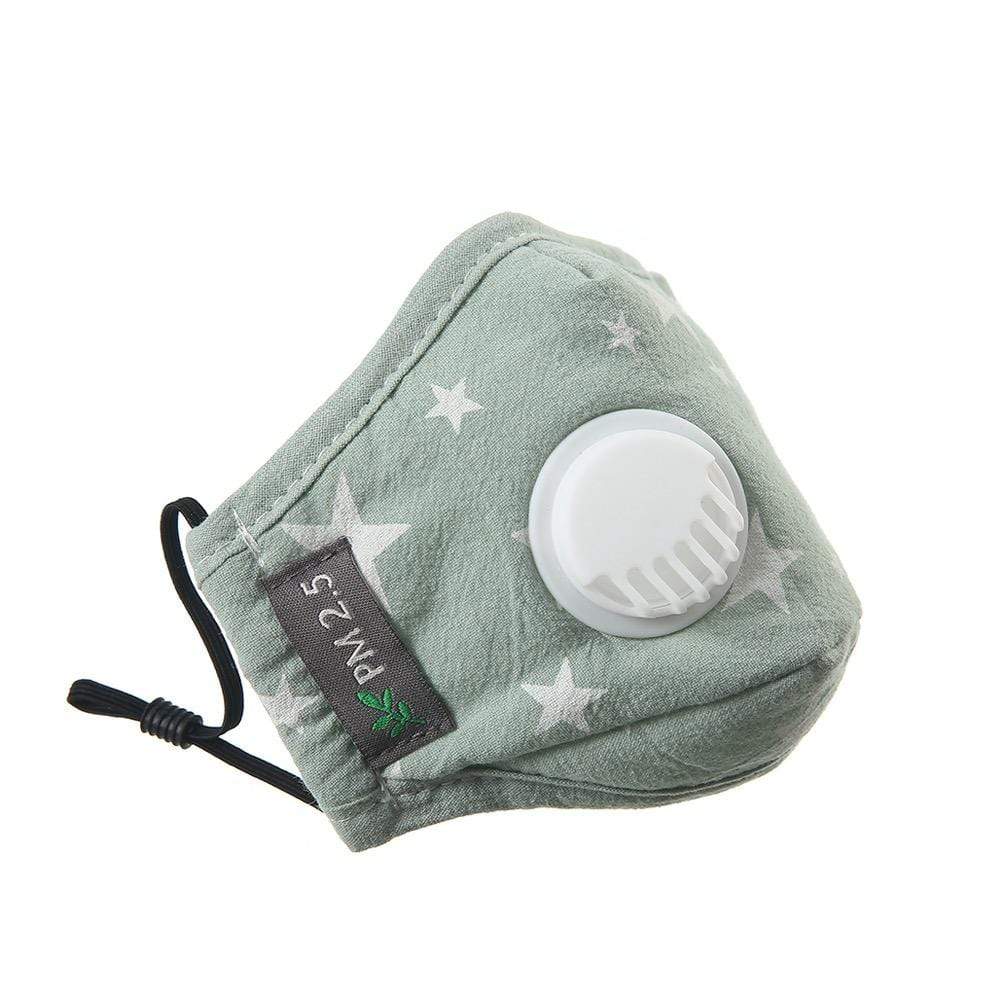 Helms Store Masks Green Stars Reusable & Adjustable Kids Face Mask with filter pocket and valve (Age 3-9)